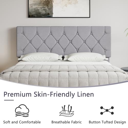 Full Bed Frame with Upholstered Tufted Headboard, Grey, view 6