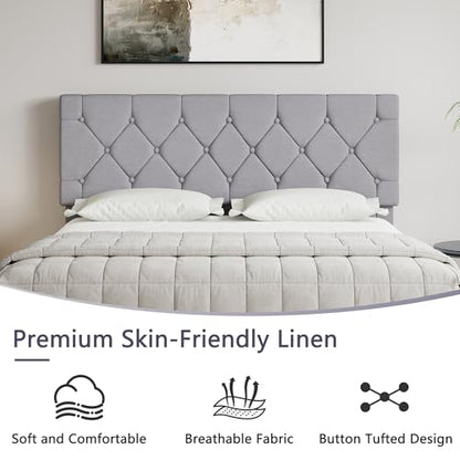 Full Bed Frame with Upholstered Tufted Headboard, Grey, view 6