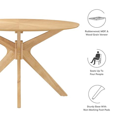 Crossroads 47Inch Round Dining Table Solid Wood Oak Finish Modern Kitchen Room Entertaining Home Furniture Quality Stylish Elegant Durable Refined Versatile