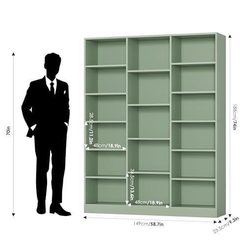 Triple Wide Bookshelf, Large Bookshelf with 17 Display Shelves, view 4