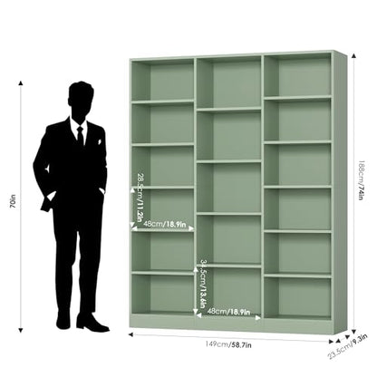 Triple Wide Bookshelf, Large Bookshelf with 17 Display Shelves, view 4