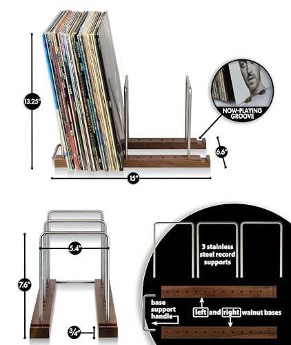Vinyl Record Storage Holder, 75 LPs, Solid Walnut & Steel, view 4