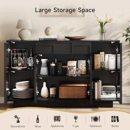 55" Sideboard Buffet Cabinet with Storage Drawer & Built-in Lights, view 5