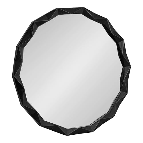 Endicott Modern Geometric Round Wall Mirror; 26 Inch Diameter; Black; Transitional Faceted Wood Circle Mirror for Use as Bathroom Mirror for Over Sink or Cute Nursery Mirror