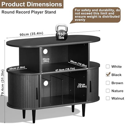 Large Record Player Stand with Storage and Shelves (Black), view 3