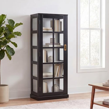 24 inches Long Burland Tall Curio Cabinet, Game Room with Open Concept Living Space Transitional Style, Black