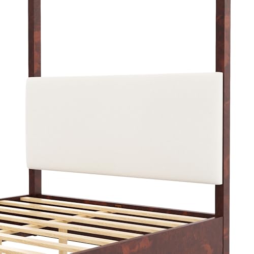 Queen Size Canopy Bed Frame with Upholstered Headboard, view 4