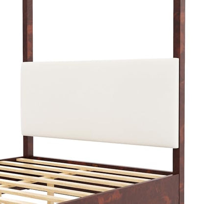 Queen Size Canopy Bed Frame with Upholstered Headboard, view 4
