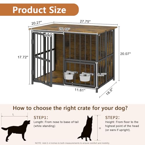 27'' Foldable Dog Crate Furniture, Small Dog Kennel with 2 Bowls, view 5