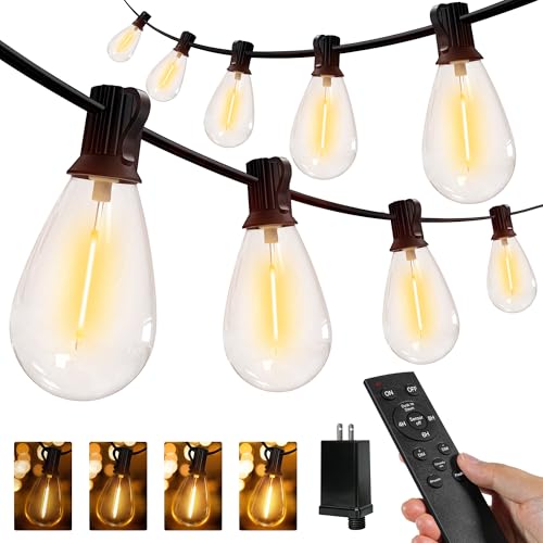 S11 100FT Outdoor String Lights with Remote, Plug in Waterproof Connectable 3 Modes Dimmable Timers Patio Lights with 48+2 LED Spare Bulbs, Dusk to Dawn Outdoor Light for Outside Bistro Yard