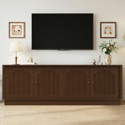 Fluted TV Stand for 75 Inch TVs, Modern Entertainment Center, Walnut, view 7