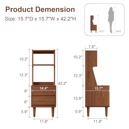 Solid Wood Bookshelf Nightstand Combo, Tall Nightstand with Bookshelf, view 3