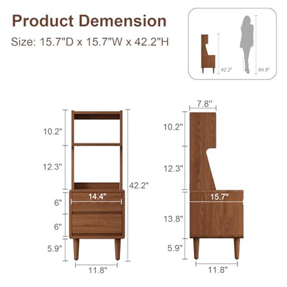 Solid Wood Bookshelf Nightstand Combo, Tall Nightstand with Bookshelf, view 3