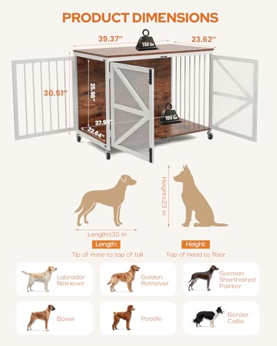 39" Farmhouse Dog Crate Furniture for Small Medium Breed, view 3