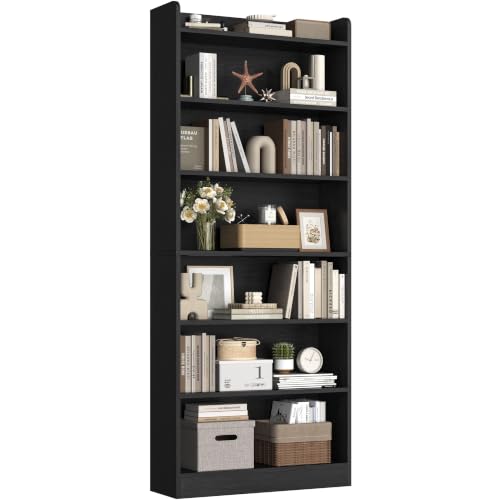 Yaheetech 7-Tier Open Bookcase and Bookshelf, Modern Simple Floor Standing Display Storage Shelves with Top Open Compartment for Home Office, Study, Living Room - Black