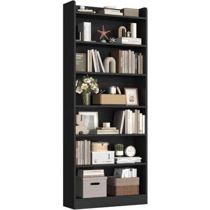 Yaheetech 7-Tier Open Bookcase and Bookshelf, Modern Simple Floor Standing Display Storage Shelves with Top Open Compartment for Home Office, Study, Living Room - Black