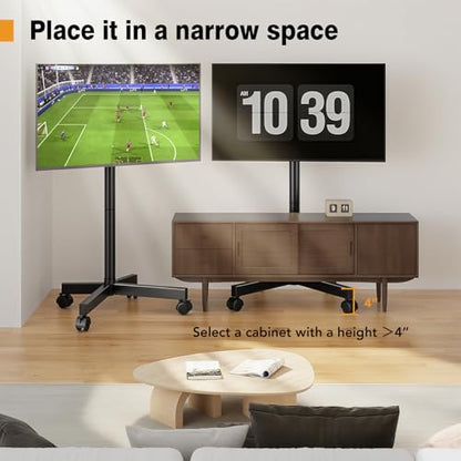 Mobile TV Stand for 23-60 Inch LCD LED Flat/Curved Screen TVs, TV Cart Holds up to 77Lbs, Rolling TV Stand with Tilt and Height Adjustable, Pole TV Floor Stand with Wheels Max VESA 400x400mm