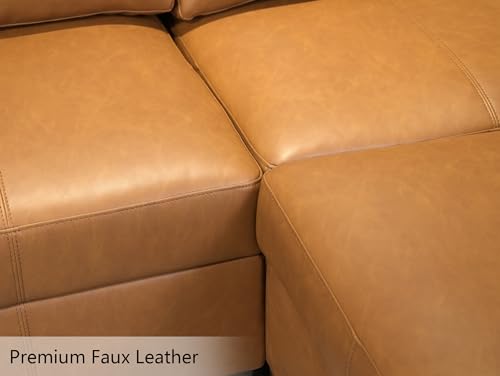 Faux Leather Modular Sleeper Couch Sectional Sofa Bed with Storage,Convertible Faux Leather Sectional Sofa,Brown