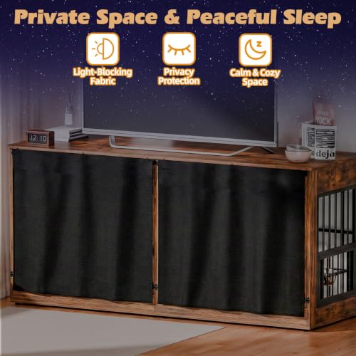 Double Dog Crate Furniture, Indoor Dog Kennel Vintage Brown, view 5