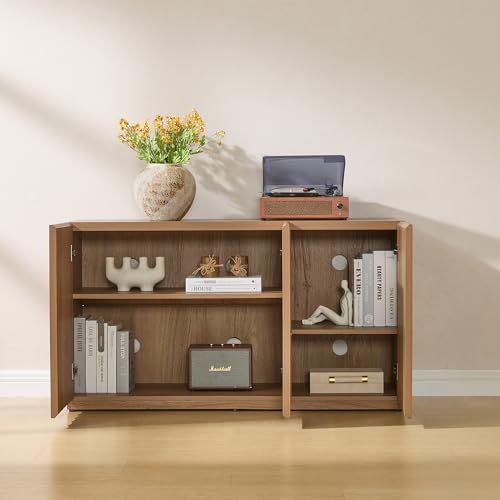 46.96" TV Stand, Fluted Mid-Century Modern 3 Doors, Amber Oak, view 7