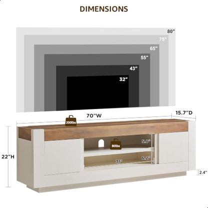 70" Modern TV Stand for 80" TV, Thick Block TV Console, Antique White, view 3