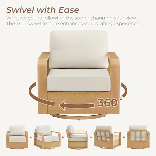 CHITA Patio Furniture Set, Outdoor Aluminum Bistro Set with Swivel Chair | 360° Swivel Chairs, Aluminum Frame, Wood-Like Finish Grain, 6.3in Thickened Cushion, Olefin Washable Covers, Anti-slip Straps