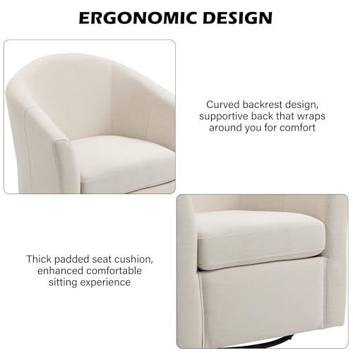 Swivel Accent Chair Armchair, Modern Round Single Sofa Seating Comfy Reading Barrel Chairs for Living Room Bedroom (Beige, Set of 2)