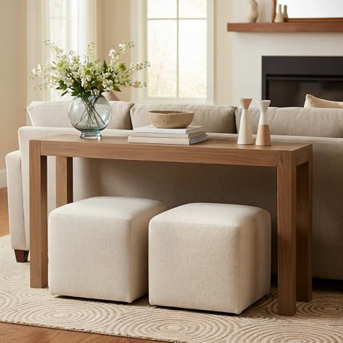 Modern Solid Wood Console Table, 46 Inch, Sofa Table, Narrow Entryway Table for Hallway, Behind The Couch, Living Room, Foyer, Easy Assembly, Pecan
