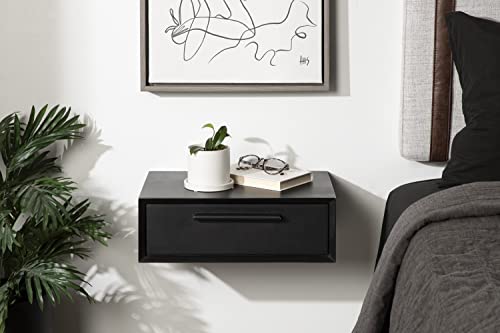 McCutcheon Floating Wood Storage Shelf; 18 x 12 x 6; Black; Decorative Transitional Floating Bedroom Nightstand with a Concealed Cubby Compartment