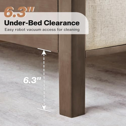 Queen Solid Wood Bed Frame 50" Tall Headboard&Footboard, Ash Grey, view 7