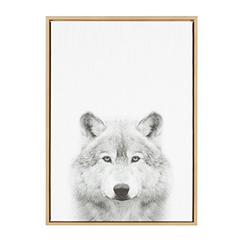 Sylvie Wolf Animal Print Black and White Portrait Framed Canvas Wall Art by Simon Te Tai, 23x33 Natural