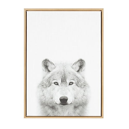 Sylvie Wolf Animal Print Black and White Portrait Framed Canvas Wall Art by Simon Te Tai, 23x33 Natural