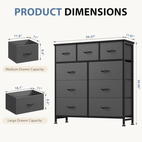 9 Drawer Dresser for Bedroom, Storage Organizer Chest of Drawers, view 4