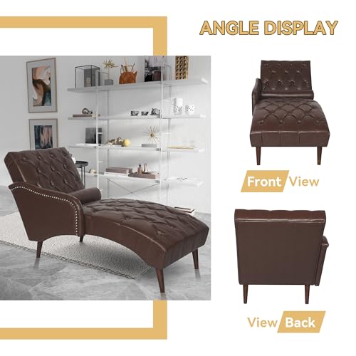 PU Leather Chaise Lounge Chair Indoor, Side Armrest, Dark Brown, view 7