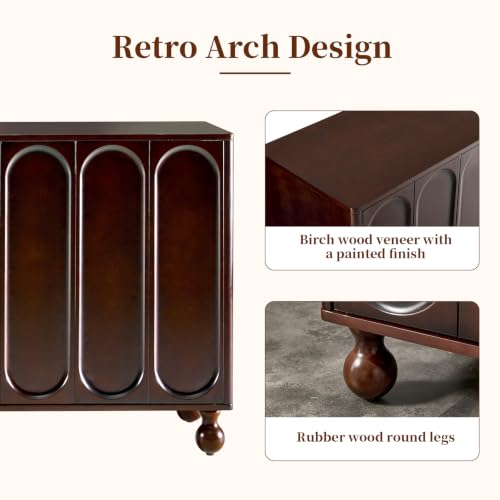 60" Wood-Grain Sideboard Buffet Cabinet with Storage,3D Arched,Walnut, view 5