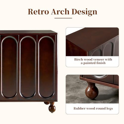 60" Wood-Grain Sideboard Buffet Cabinet with Storage,3D Arched,Walnut, view 5