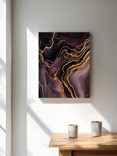 NuYeBiofx Natural Abstract Purple Marble Texture Canvas Wall Art Prints,30"x20" Framed Picture Artwork Gold Crack Stripe Art Printed Canvas Oil Painting for Living Room Bedroom Office,Ready to Hang