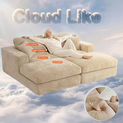 81" Oversized Double Chaise Lounge, Cloud Boneless Sofa Bed, Khaki, view 4