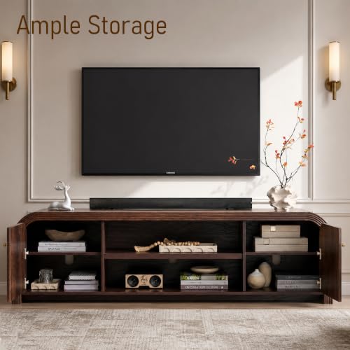 70" Modern TV Stand with Large Storage, Dark Walnut, view 5