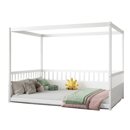 Full Canopy BedFrame, Wood Montessori House Floor Bed, view 8