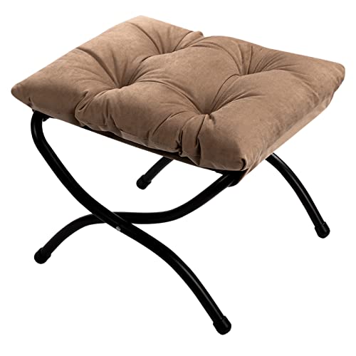 15"(H) Folding Footrest Stool, Upholstered Small Foldable Ottoman, Accent Padded Sofa Foot Stool for Lazy Chair, Metal Frame Portable Foot Rest Ottoman for Living Room, Bedroom, Dark Brown