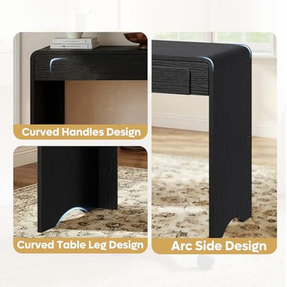 Computer Desk with 2 Drawers, 47 Inch Wood Home Office Desk, Small Writing Table with Curved Handles & Waterfall Rounded Edges, Cute Modern Desks for Bedroom Study Living Room, Black