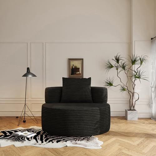37.4" Oversized Boneless Chair Round, Chaise Lounge Boneless Accent Chair Indoor, Upholstered Corduroy Deep Seat Sofa Chair, No Assembly Required, for Living Room Bedroom Apartment