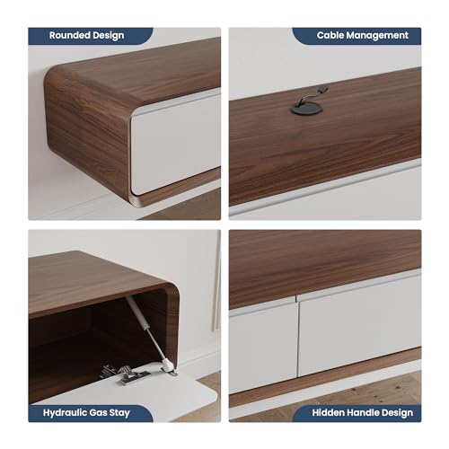 94" Fully Assembled Wood Floating TV Stand, Walnut and White, view 5