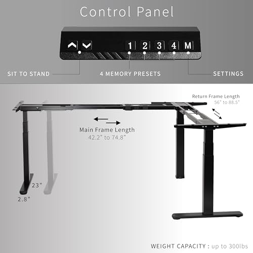 Black Electric Corner 3 Leg Standing Desk Frame, DESK-V130EB, view 6