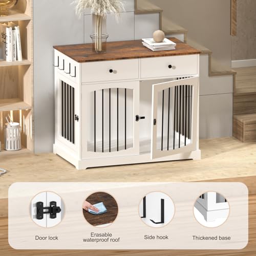 Dog Crate Furniture with Drawers-Farmhouse Dog Kennel, White, 40 inch, view 5