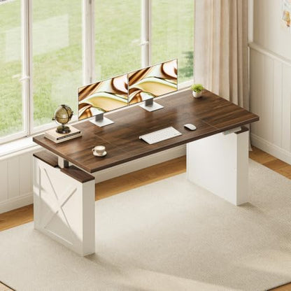 Farmhouse 55 Inch Electric Standing Desk, Walnut+White, view 2