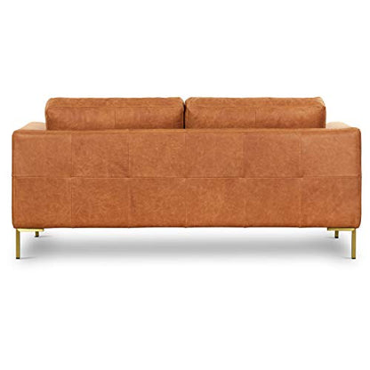 Poly & BARK Calle 75" Apartment Sofa, Full-Grain Pure-Aniline Italian Leather, Cognac Tan, Brass Legs