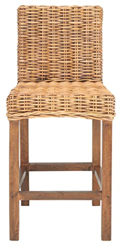 SAFAVIEH Furniture - Tobie Rattan Counter Stool - 23.62" Seat Height - White-Washed - Mango Wood - Coastal Rattan-Seat Design - Ideal for Kitchen, Bar Area, Dining Room - Fully Assembled (BST6501C)