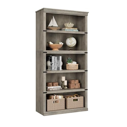 5 Tier Bookcase, Farmhouse Book Shelf with Storage Open Display Bookshelves, 67.4" Tall Book Case Wooden 5 Shelf Bookcase Home Decor Furniture for Home Office, Living Room, Bed Room - Grey